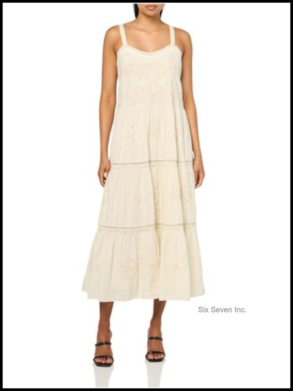 Embroidered Lace Tiered Maxi Dress Cotton Flowy Boho
